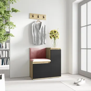 Předsíňová stěna Eka Předsíňová stěna s čalouněnými panely Trinity 30 - Dub Artisan s černou / Tmavá růžová 2323