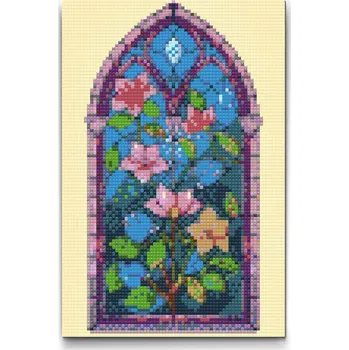 Diamantové malování Diamantové malování - Vitrážové okno Velikost: 20x30cm, Rámování: Pouze srolované plátno, Diamanty: Čtvercové