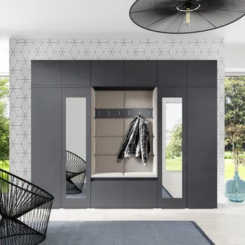 Předsíňová stěna Eka Předsíňová stěna s čalouněnými panely Trinity 17 - Grafit / Tmavá krémová 2302