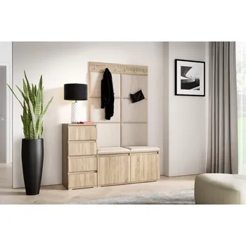 Předsíňová stěna Eka Předsíňová stěna s čalouněnými panely Trinity 34 - Sonoma /Tmavá krémová 2302