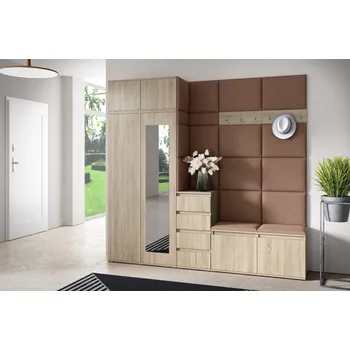 Předsíňová stěna Eka Předsíňová stěna s čalouněnými panely Trinity 33 - Sonoma / Hnědá 2307