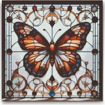 Diamantové malování Diamantové malování - Motýl z vitráže Velikost: 50x50cm, Rámování: Pouze srolované plátno, Diamanty: Čtvercové