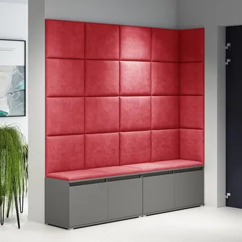 Předsíňová stěna Eka Předsíňová stěna s čalouněnými panely Trinity 3 - Grafit / Červená 2309