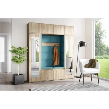 Předsíňová stěna Eka Předsíňová stěna s čalouněnými panely Trinity 32 - Sonoma / Azurová 2313