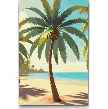 Malování podle čísel - Palma na pláži Velikost: 20x30cm, Rámování: Pouze srolované plátno