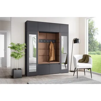 Předsíňová stěna Eka Předsíňová stěna s čalouněnými panely Trinity 32 - Grafit / Hnědá 2307