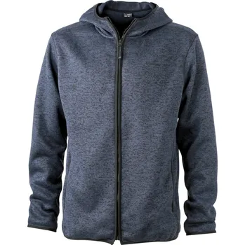 Pánská mikina Pánská pletená fleecová bunda s kapucí JN 589 denim melange-black L
