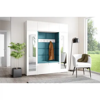 Předsíňová stěna Eka Předsíňová stěna s čalouněnými panely Trinity 32 - Bílá / Azurová 2313