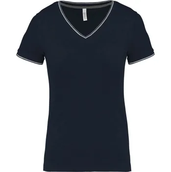 Dámské tričko Dámské piqué tričko s V výstřihem K 394 navy-light grey-white XL