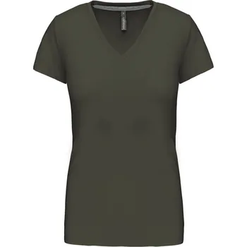 Dámské tričko Dámské tričko s výstřihem do V K 381 dark khaki S