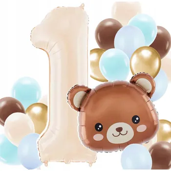 Balónek Balónky na ROČEK s medvídkem číslice 1 balónek MEDVÍDEK na helium MODRÝ krémový