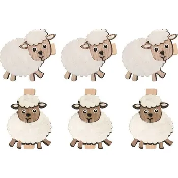 Dekorace do dětského pokoje Ovečky dřevěné na kolíčku, 6 ks