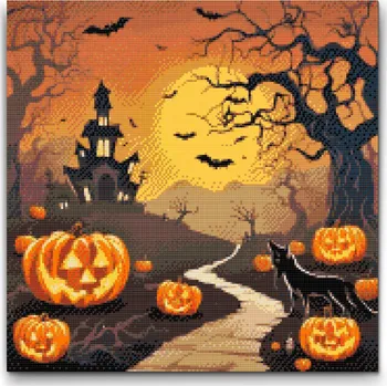 Diamantové malování Diamantové malování - Strašidelný dům při úplňku Velikost: 50x50cm, Rámování: Pouze srolované plátno, Diamanty: Kulaté