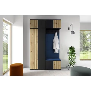 Předsíňová stěna Eka Předsíňová stěna s čalouněnými panely Joey 3 - Černá a Dub Artisan / Tmavá modrá 2331