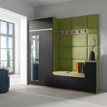 Předsíňová stěna Eka Předsíňová stěna s čalouněnými panely Trinity 26 - Dub Artisan s černou / Olivová 2312