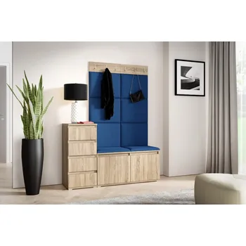 Předsíňová stěna Eka Předsíňová stěna s čalouněnými panely Trinity 34 - Sonoma /Tmavá modrá 2331