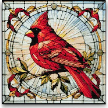Diamantové malování Diamantové malování - Červený pták z vitráže Velikost: 50x50cm, Rámování: Pouze srolované plátno, Diamanty: Kulaté