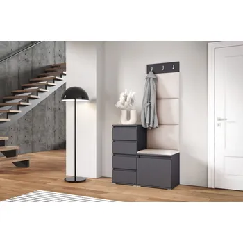 Předsíňová stěna Eka Předsíňová stěna s čalouněnými panely Trinity 36 - Grafit / Krémová bílá 2301