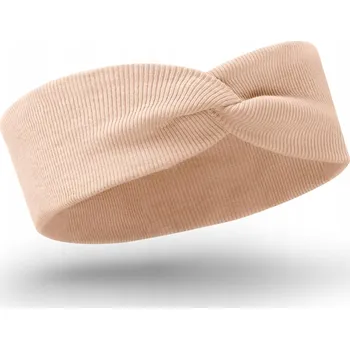 Čepice Bežová žebrovaná čelenka na hlavu pro dívku bavlna béžová 48-54