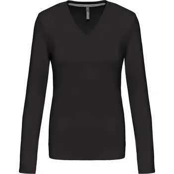 Dámské tričko Dámské tričko s výstřihem do V, dlouhý rukáv K 382 dark grey XXL