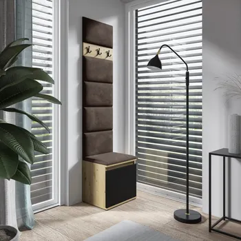 Předsíňová stěna Eka Předsíňová stěna s čalouněnými panely Trinity 7 - Dub Artisan s černou / Tmavá hnědá 2308