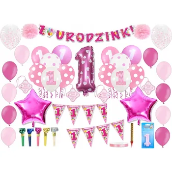 Balónek Mega sada Růžové balónky dekorace na 1. narozeniny pro HOLČIČKU