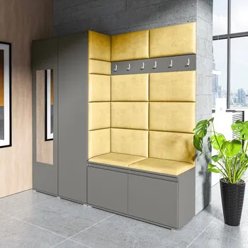 Předsíňová stěna Eka Předsíňová stěna s čalouněnými panely Trinity 8 - Grafit / Žlutá 2318