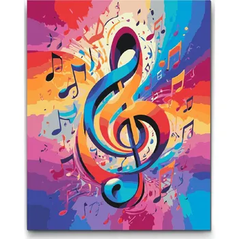 Malování podle čísel - Duhový houslový klíč Velikost: 40x50cm, Rámování: Pouze srolované plátno