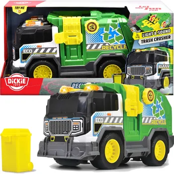autíčko Dickie Toys Popelářský vůz Interaktivní zelený průmyslový vůz 30cm Recycle Truck Light Sound