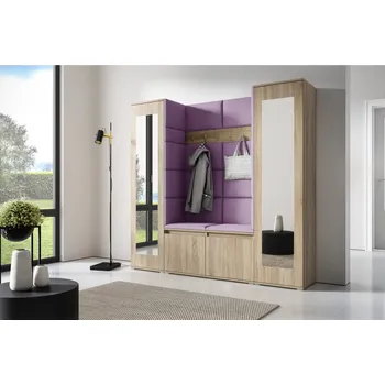 Předsíňová stěna Eka Předsíňová stěna s čalouněnými panely Trinity 31 - Sonoma / Fialová 2311