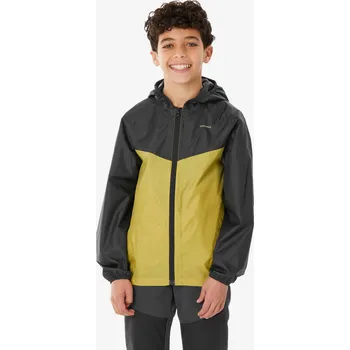 Chlapecká bunda QUECHUA Dětská turistická nepromokavá bunda na zip 7–15 let MH 100 14 LET ZELENÁ|ŠEDÁ