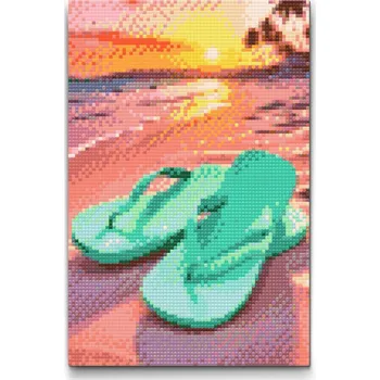 Diamantové malování Diamantové malování - Žabky na pláži Velikost: 20x30cm, Rámování: Pouze srolované plátno, Diamanty: Kulaté