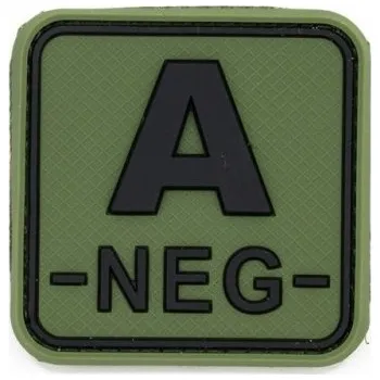 Nášivka JACKETS TO GO Nášivka krevní skupina A- NEG plast velcro ZELENÁ