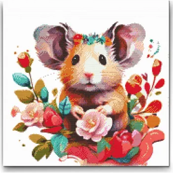 Diamantové malování Diamantové malování - Křeček obklopený květinami Velikost: 50x50cm, Rámování: Pouze srolované plátno, Diamanty: Kulaté