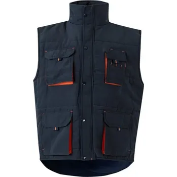 Pánská vesta VL NERGAL. Vycpaná vesta, dvoubarevná, vícekapsová (120 g/m²), z polyesteru (100 %) - Modrá / Oranžová / L