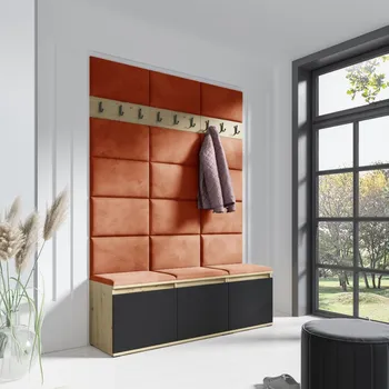 Předsíňová stěna Eka Předsíňová stěna s čalouněnými panely Trinity 6 - Dub Artisan s černou / Okrová 2325