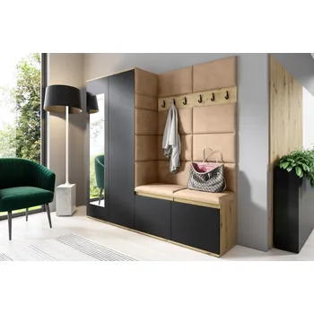 Předsíňová stěna Eka Předsíňová stěna s čalouněnými panely Trinity 8 - Dub Artisan s černou / Béžová 2304