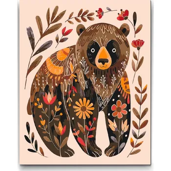 Malování podle čísel - Severské lidové umění - Medvěd Velikost: 30x40cm, Rámování: Pouze srolované plátno
