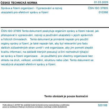 ČSN ISO 37005 - Správa a řízení organizací - Vypracování a rozvoj ukazatelů pro efektivní správu a řízení - Tisk