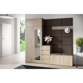 Předsíňová stěna Eka Předsíňová stěna s čalouněnými panely Trinity 33 - Sonoma / Tmavá hnědá 2308