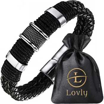 Náramek ČERNÝ KOŽENÝ PÁNSKÝ NÁRAMEK ELEGANTNÍ OCEL