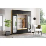 Eka Předsíňová stěna s čalouněnými panely Trinity 32 - Dub Artisan s černou / Tmavá krémová 2302