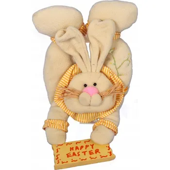 Velikonoční dekorace Velikonoční zajíček plyšový s dřevěnou cedulkou závěsný jarní žlutý