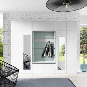 Předsíňová stěna Eka Předsíňová stěna s čalouněnými panely Trinity 17 - Bílá / Světlá zelená 2321