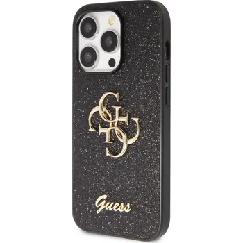Telefonní příslušenství Guess PU Fixed Glitter 4G Metal Logo Zadní Kryt pro iPhone 15 Pro Max Černý Prémiový kryt je vyroben s použitím speciálního materiálu, uvnitř kterého jsou umístěny třpytky, které jej dělají neuvěřite