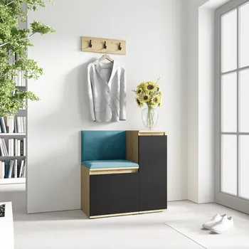 Předsíňová stěna Eka Předsíňová stěna s čalouněnými panely Trinity 30 - Dub Artisan s černou / Azurová 2313