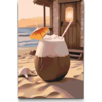 Malování podle čísel - Kokosový nápoj Velikost: 20x30cm, Rámování: Pouze srolované plátno
