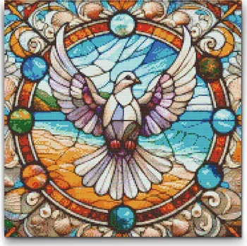 Diamantové malování Diamantové malování - Holubice z vitráže Velikost: 50x50cm, Rámování: Pouze srolované plátno, Diamanty: Kulaté
