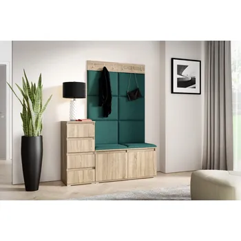 Předsíňová stěna Eka Předsíňová stěna s čalouněnými panely Trinity 34 - Sonoma /Tmavá zelená 2328