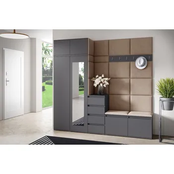 Předsíňová stěna Eka Předsíňová stěna s čalouněnými panely Trinity 33 - Grafit / Béžová 2304